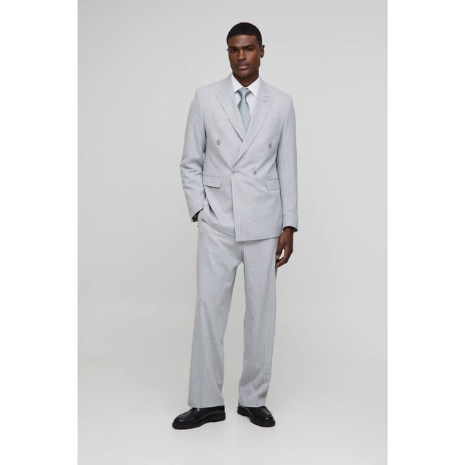 Oversized Pinstripe Double Breasted Suit Jacket | Grey | Size 46