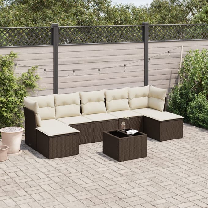 vidaXL - 8-delige - Loungeset - met - kussens - poly - rattan - bruin