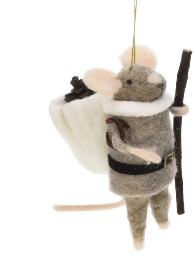 Muis met wandelstok 6x10x13cm
