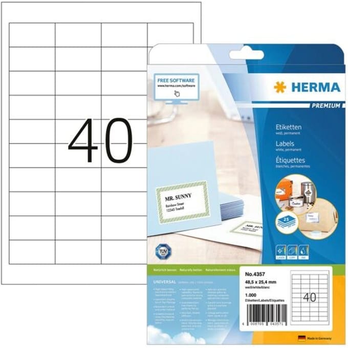 HERMA Etiketten wit 48.5x25.4 Premium A4 1000 st.