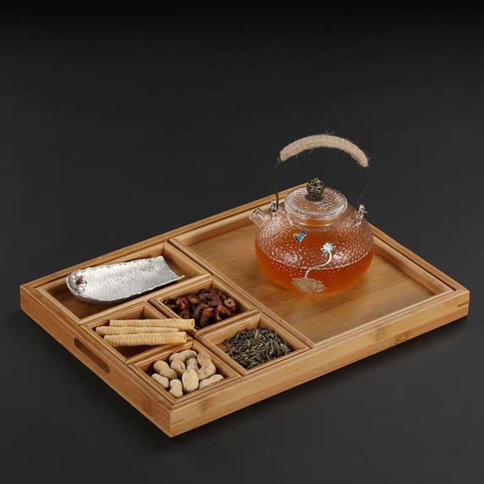 Combinatie Bamboe Gedroogd Fruit Schaal Snackbord Houder voor Thuis Thee Ceremonie brown