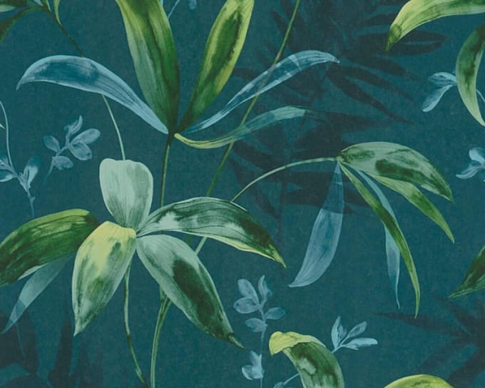 TAKKEN EN BLADEREN BEHANG | Botanisch - blauw groen - "Architects Paper" A.S. Création Jungle Chic