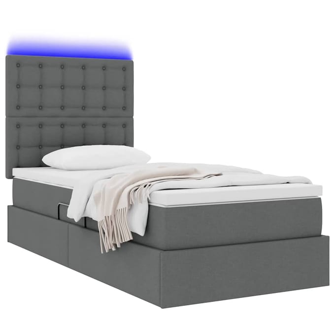 vidaXL - LED - opbergbed - met - matras - Donkergrijs - 100 - x - 200 - cm - Stof