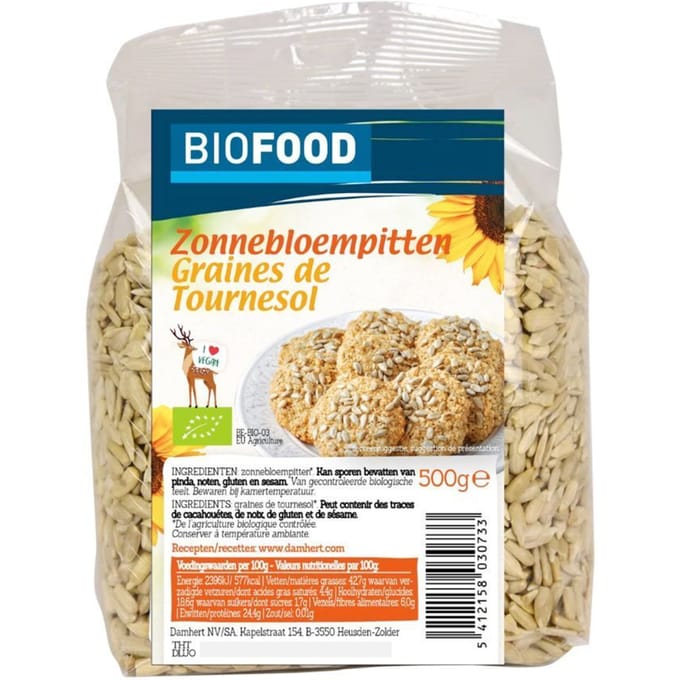 Damhert Biofood Zonnebloempitten Biologisch 500 gr