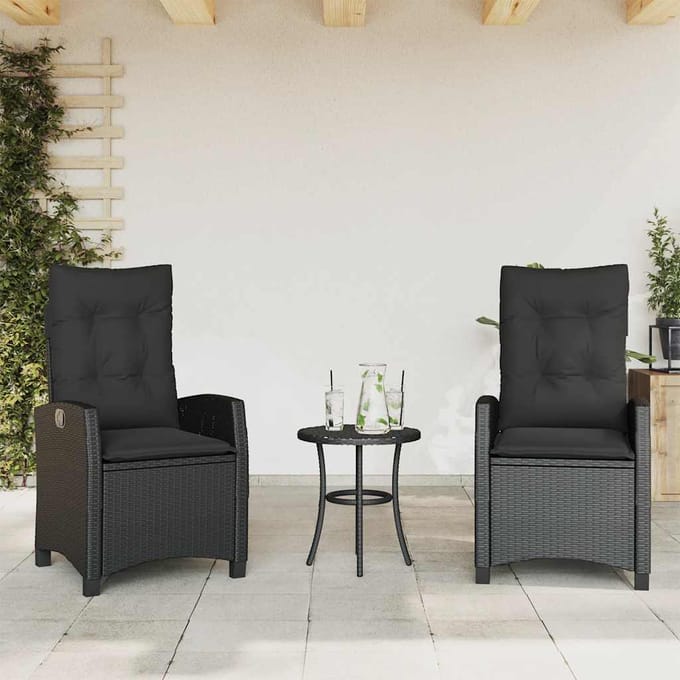 vidaXL - Tuinstoelen - 2 - st - verstelbaar - met - kussens - poly - rattan - zwart