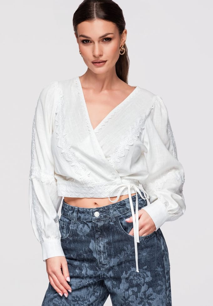 OMBRE Blouse - Slim Fit - Viscose - Lange Mouw Wit S