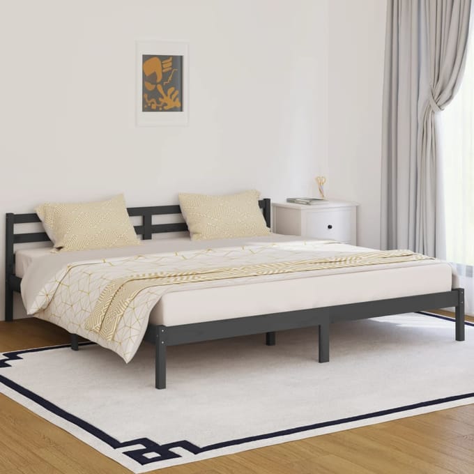 vidaXL - Bedframe - massief - grenenhout - grijs - 200x200 - cm