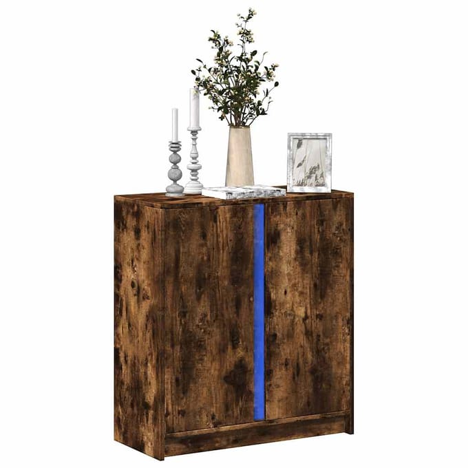 vidaXL - Dressoir - met - LED - 77x34x85 - cm - bewerkt - hout - gerookt - eikenkleurig