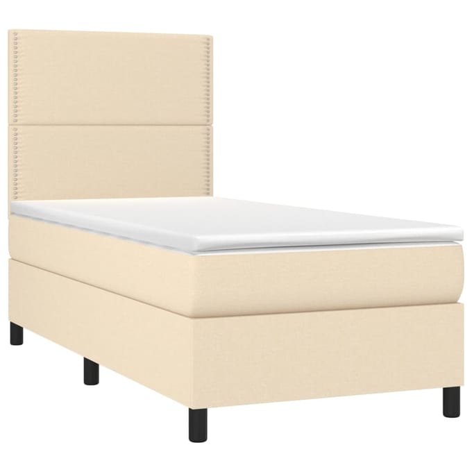 vidaXL - Boxspring - met - matras - en - LED - stof - crèmekleurig - 100x200 - cm