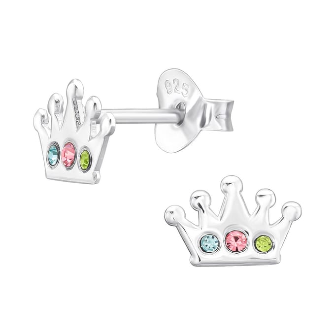 Princess Oorbellen Aras - 925 Zilver E-Coating - Kroon - Feest - 8x5mm