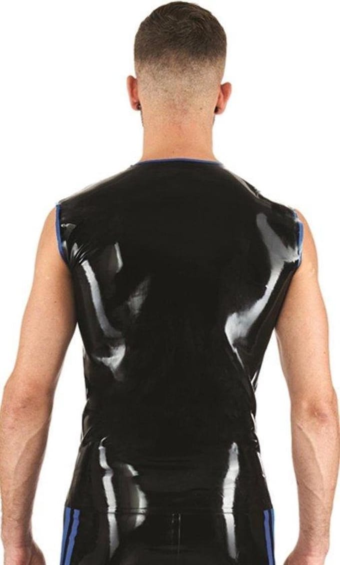 Mister B Rubber Mouwloos T-Shirt Zwart met witte bies - medium
