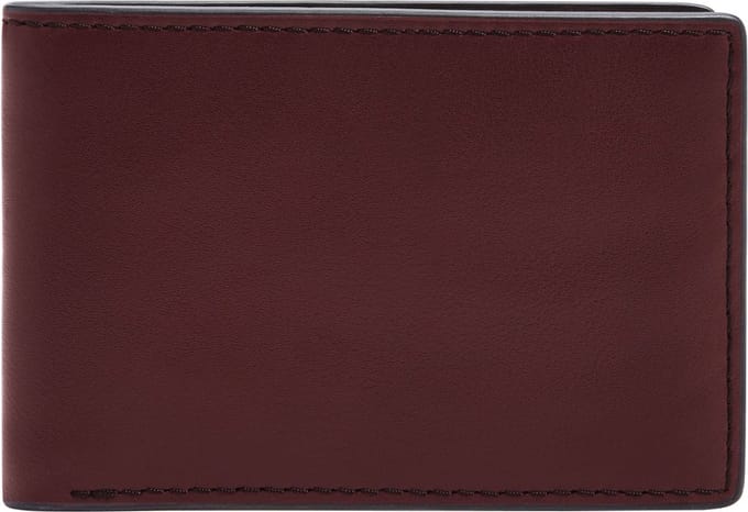 FOSSIL Leren Kaarthoes Steven Front Pocket Wallet Bifold Eggplant Rood