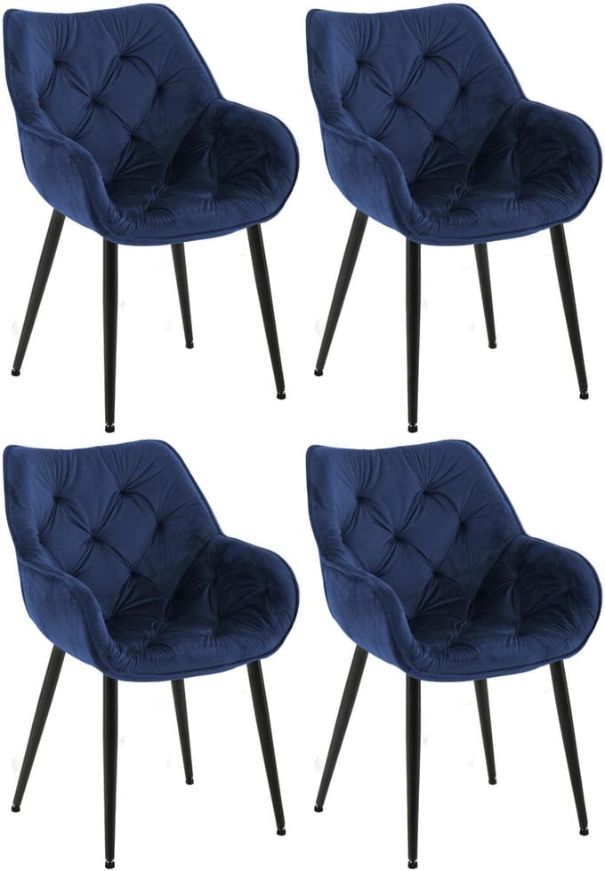 CLP Tanna Set van 4 eetkamerstoelen - Met armleuning - Velvet - Fluweel/donkerblauw