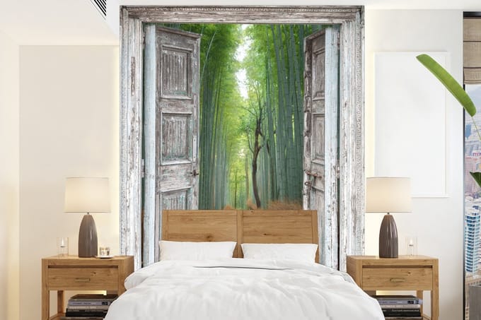 Behang - Fotobehang Bamboe - Japan - Doorkijk - Bos - Breedte 190 cm x hoogte 260 cm