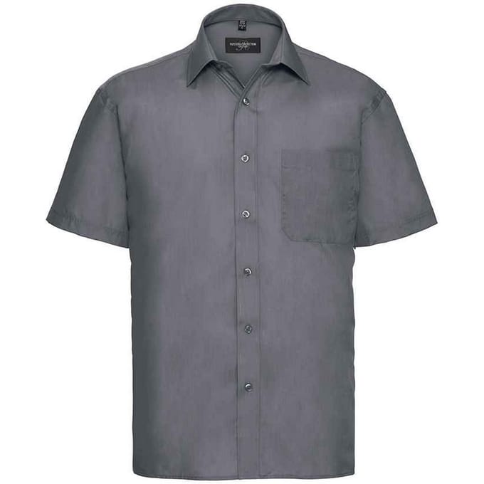 Russell Collection Heren Poplin Easy-Care Formeel Overhemd met Korte Mouwen (Konvooi Grijs)