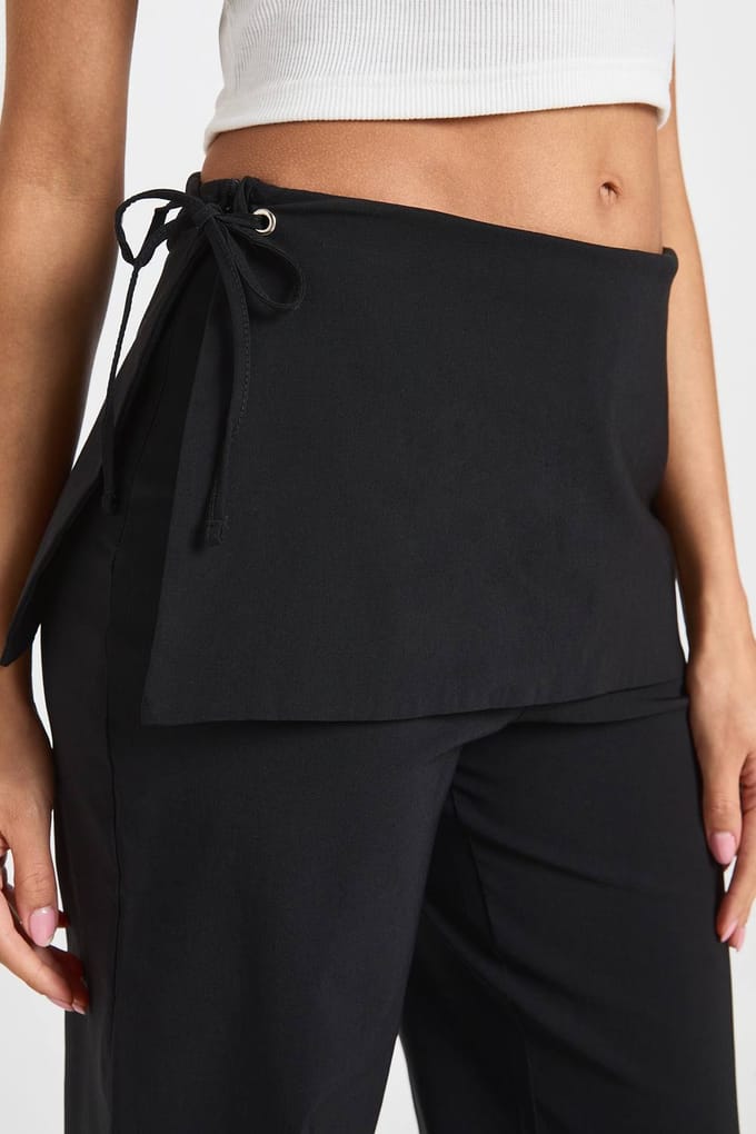 boohoo Dames Bengaline Rok Wikkel Over Rechte Pijp Broek | Black | Maat: 12