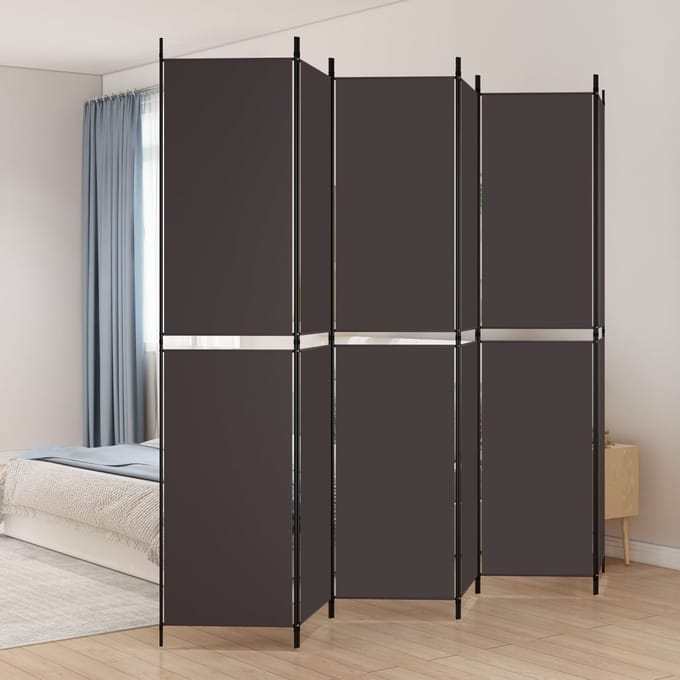 vidaXL - Kamerscherm - met - 6 - panelen - 300x220 - cm - stof - bruin