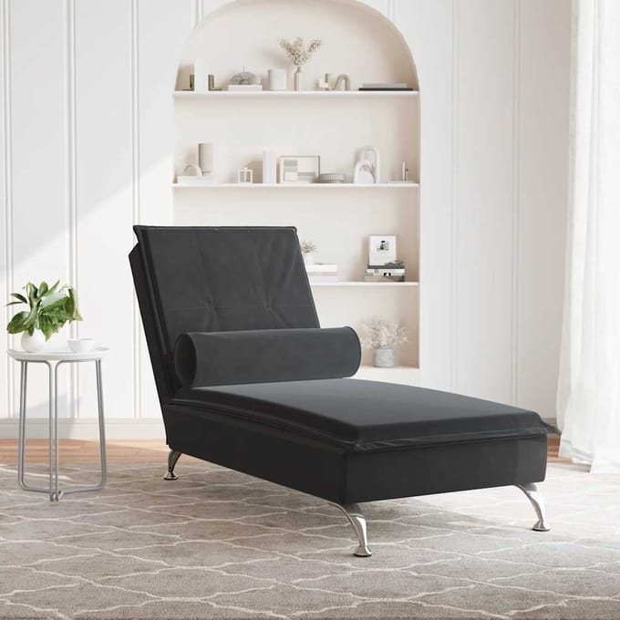 vidaXL - Massage - chaise - longue - met - bolster - fluweel - zwart
