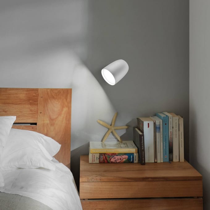 Bover LED buiten wandlamp Nut, wit, aluminium/staal, hoogte 13,5 cm