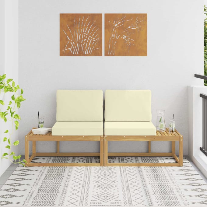 vidaXL - Buiten - eindsofa - met - kussen - 2 - Stuk - Wit - Massief - Acacia - Hout