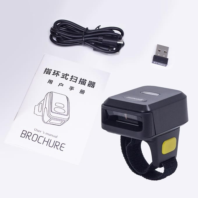 Barcodescanner Draagbaar Vinger Handheld Draagbare Ring 1D 2D Barcodelezer BT+2.4G Draadloos 2D barcode zwart