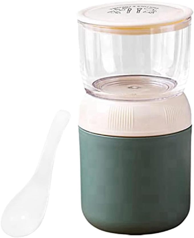 Havermoutbeker - Yoghurtbeker - Ontbijt Onderweg - Dubbele Compartimenten - 700 ml - Wit