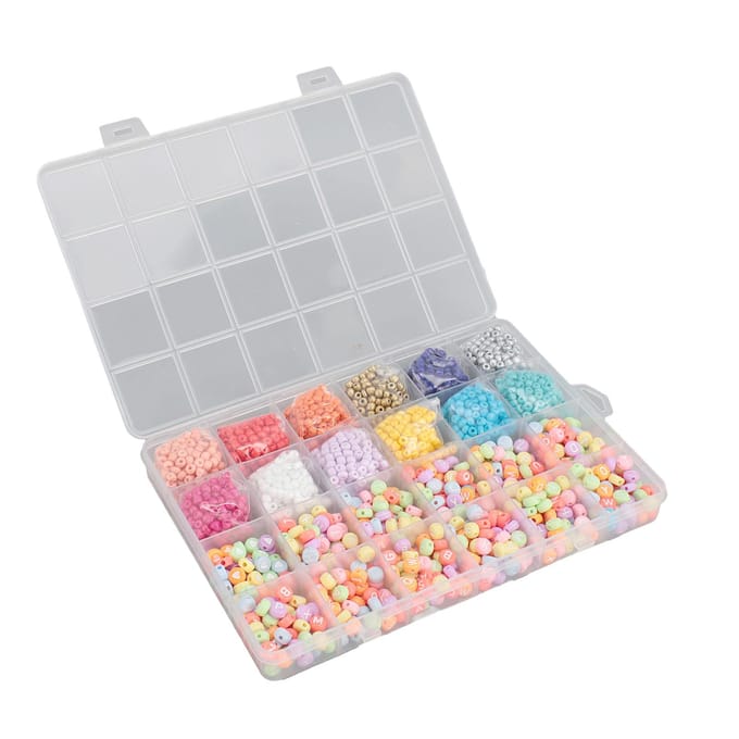 Kit de Perles pour Fabrication de Bracelets DIY 2100pcs Perles 4mm 600pcs Ensemble de Perles Lettres Kit de Perles Acryliques Inaltérables white