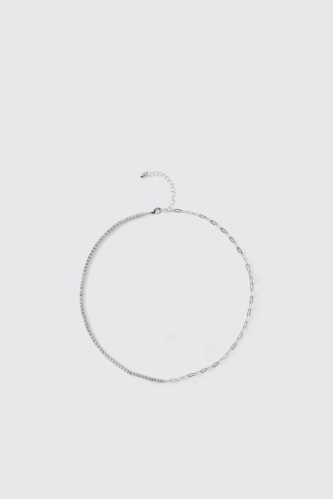 Mixed Spliced Chain Silver Necklace