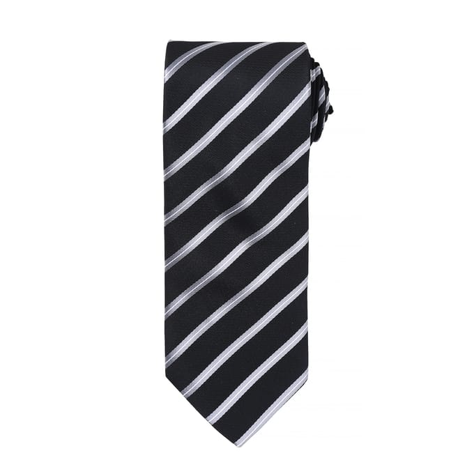 Premier Heren Sport Stripe Pattern Formele Work Tie (Zwart / Zilver)