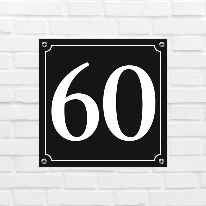 Huisnummerbord Mat zwart Deluxe - Nummer 60 - incl. bevestiging