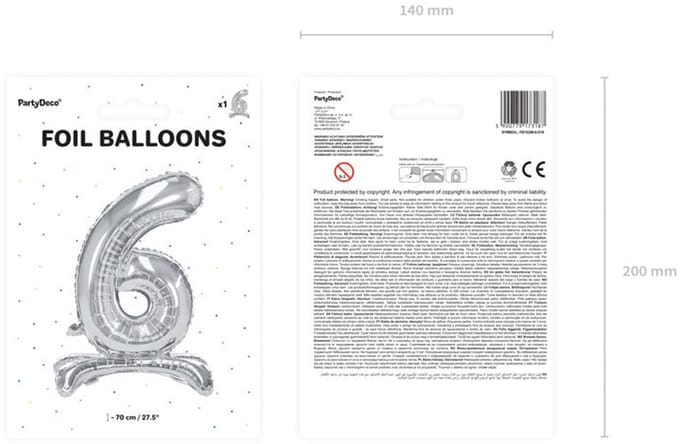 Zilver 6 staande folieballon 70cm
