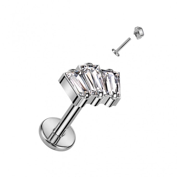Piercing titanium 3top baguette 1.2x8 - zilver - LMPiercings
