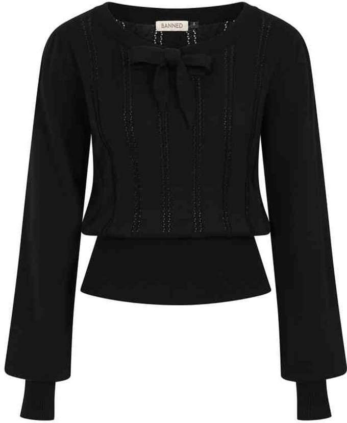 Banned - Angel Pointelle Knit Gebreide trui - S - Zwart