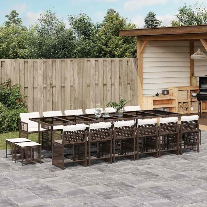vidaXL - 17-delige - Tuinset - met - kussens - poly - rattan - bruin