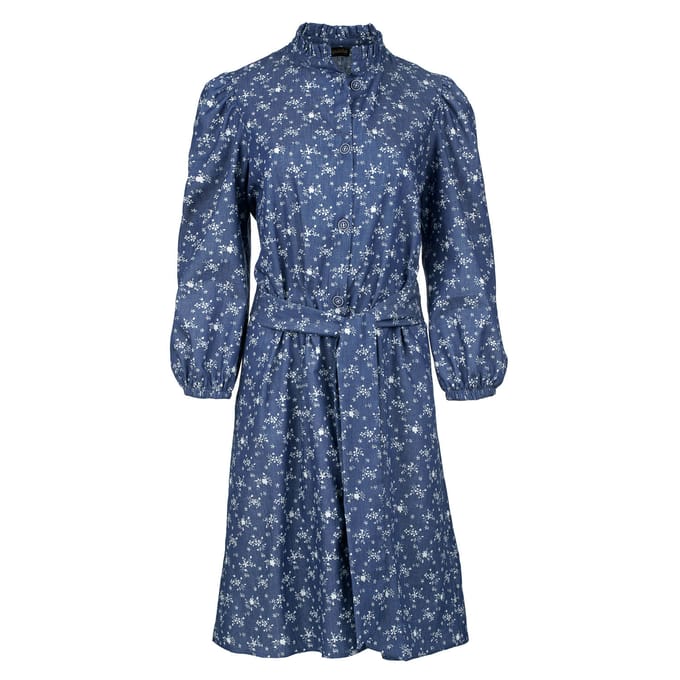 Indigo bloemen jurk met lange mouwen