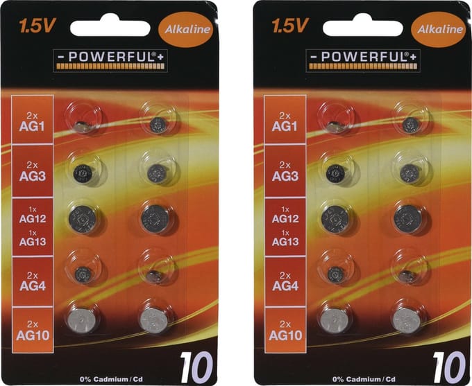 Powerful Batterijen knoopcel - assorti formaten mix - 20x stuks - Alkaline