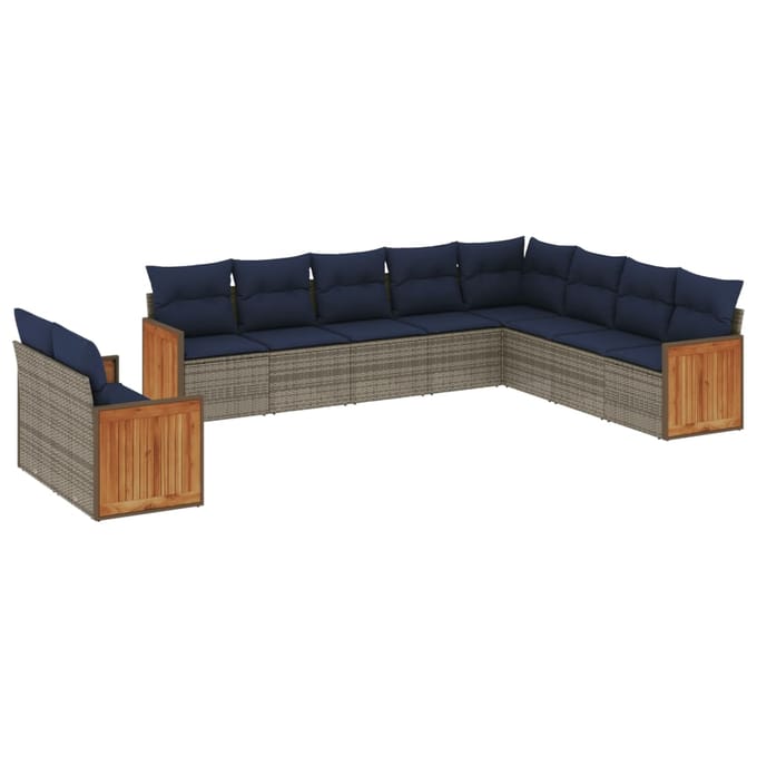 vidaXL - 10-delige - tuinbankset - met - kussens, - grijs - polyrotan