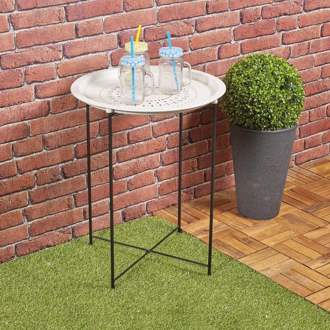 Bistro Salontafel - Klaptafel Rond - Buiten Zitten - Opvouwbaar Ontwerp - H 60 D 46 - Wit