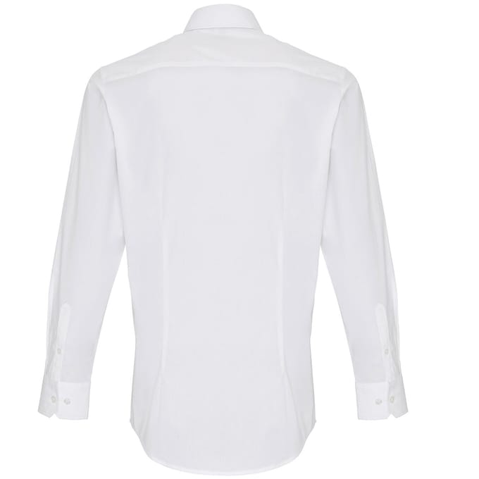 Premier Heren Rekken Pasvorm Popeline Lange Mouwen Shirt (Wit)