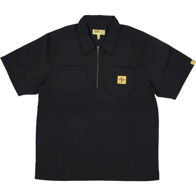 Shirt Sleeve Short Man Quarter Zip werkhemd zwart