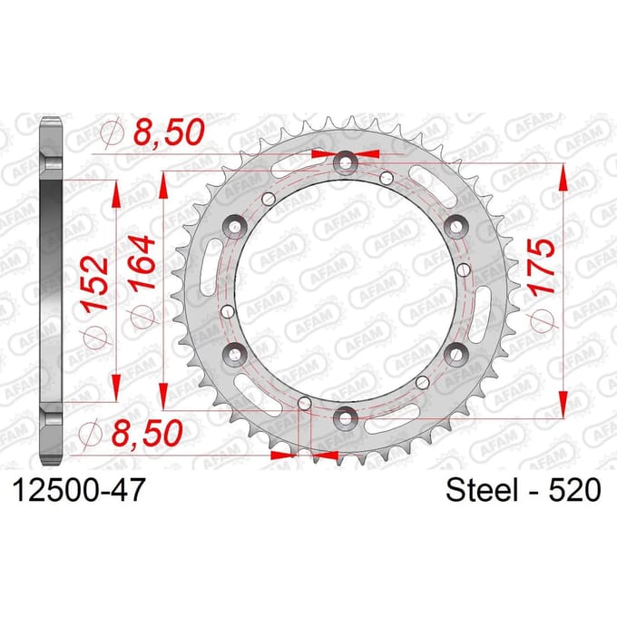 Stalen tandwiel Afam 520 47 dents