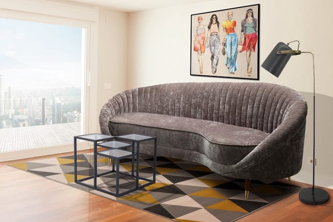 Kayoom Sofa Viola – Luxe Gebogen 3-zits Bank – Polyester – Bruin – 246 cm