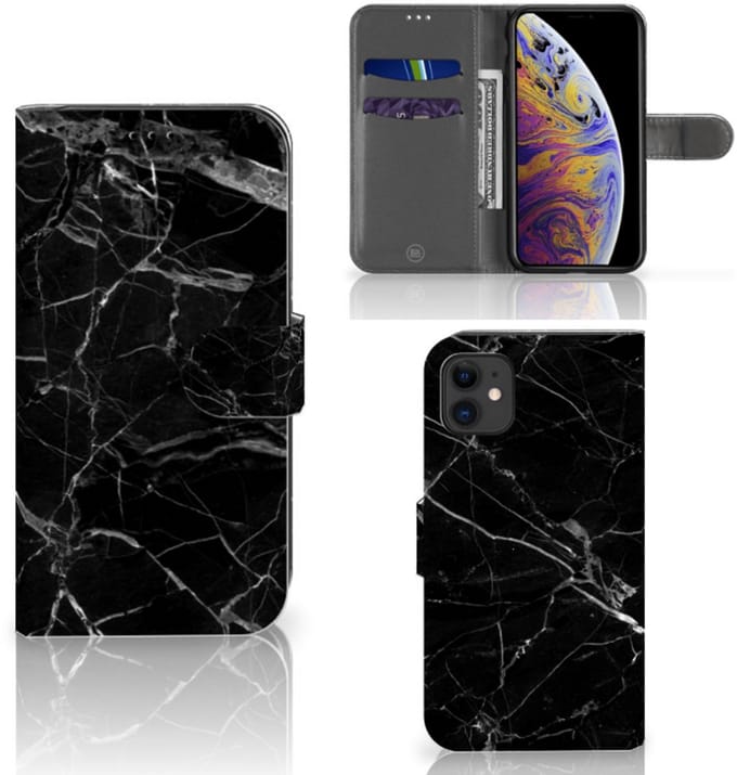 Apple iPhone 11 Bookcase Marmer Zwart - Origineel Cadeau Vader