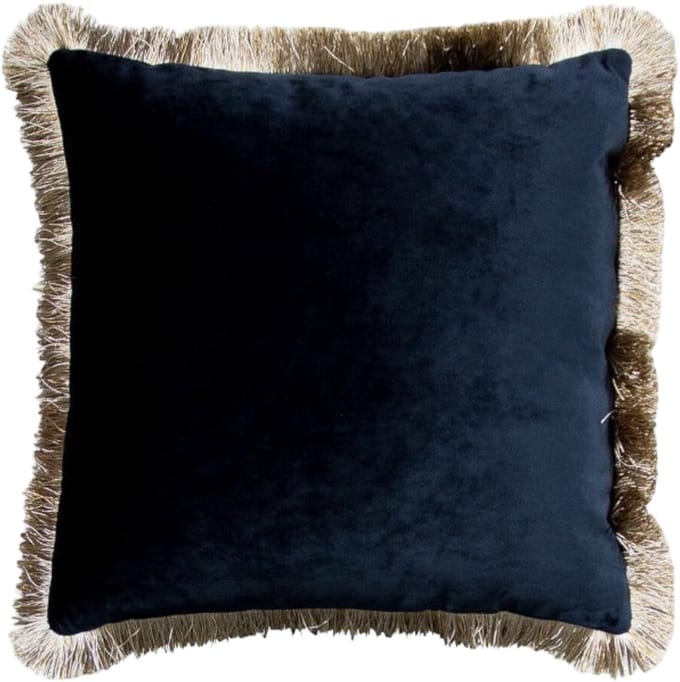 kussen fluweel gouden franjes navy 45x45cm
