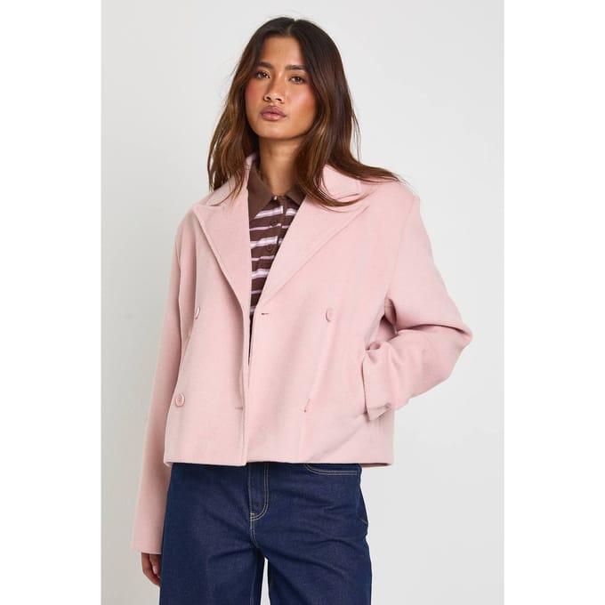 boohoo Dames Dubbelrij Wollen Look Jasje | Pink | Maat: 14