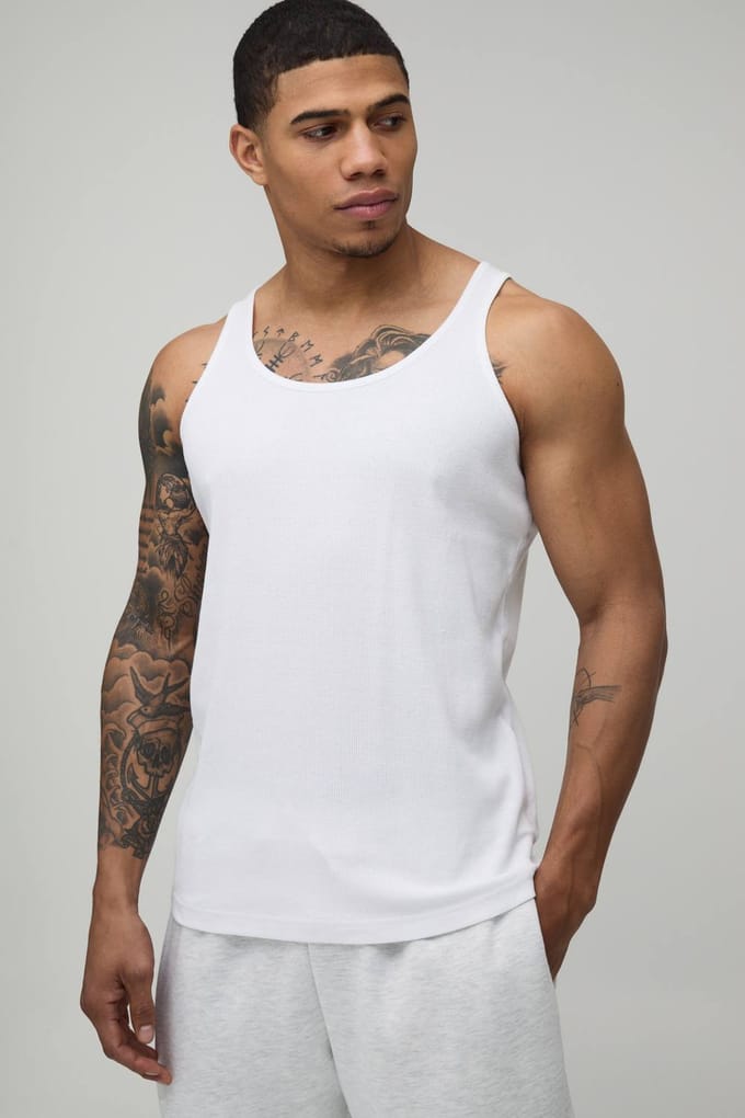 Essential Regular Fit Ribbed Vest | White | Size XS