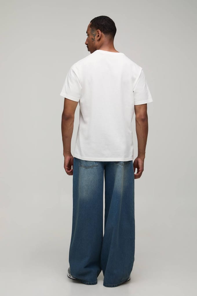 Essential Baggy Fit Rigid Washed Jeans | Antique Blue | Size 48L