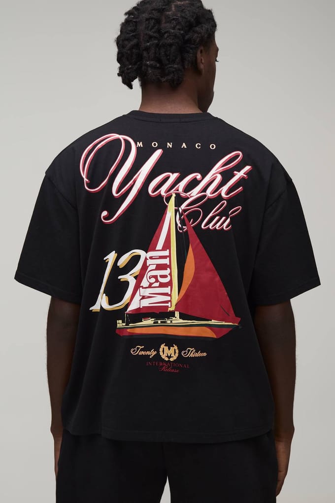 Oversized Boxy Yacht Club T-Shirt & Boxy Jersey Short Set | Black | Size Medium