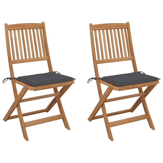 vidaXL - Set - van - 2 - klapstoelen - met - kussens, - gemaakt - van - massief - acaciahout.
