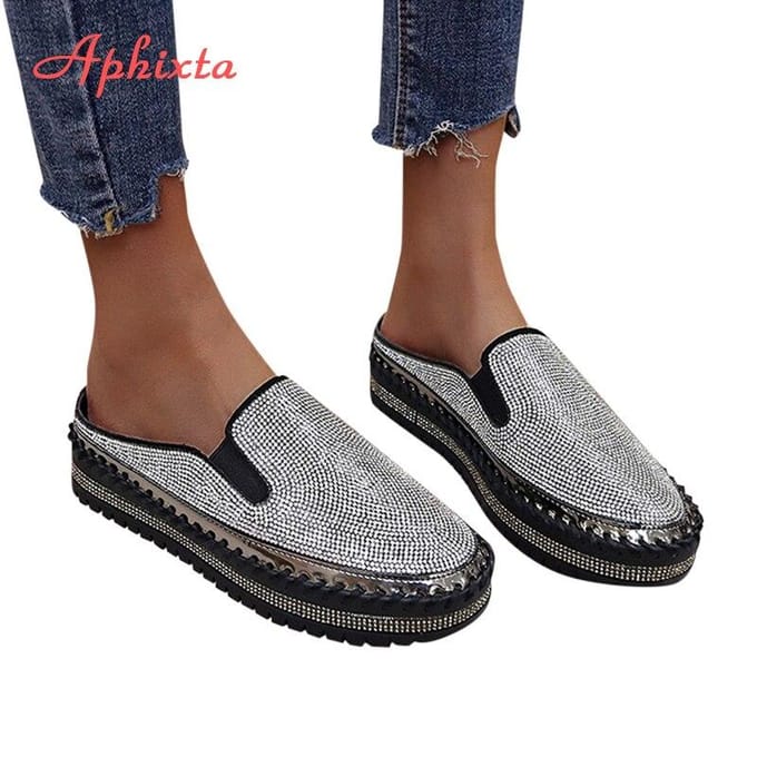 Espadrilles en cristal pour femmes, chaussures à plateforme respirantes et décontractées, mocassins plats pour dames 42